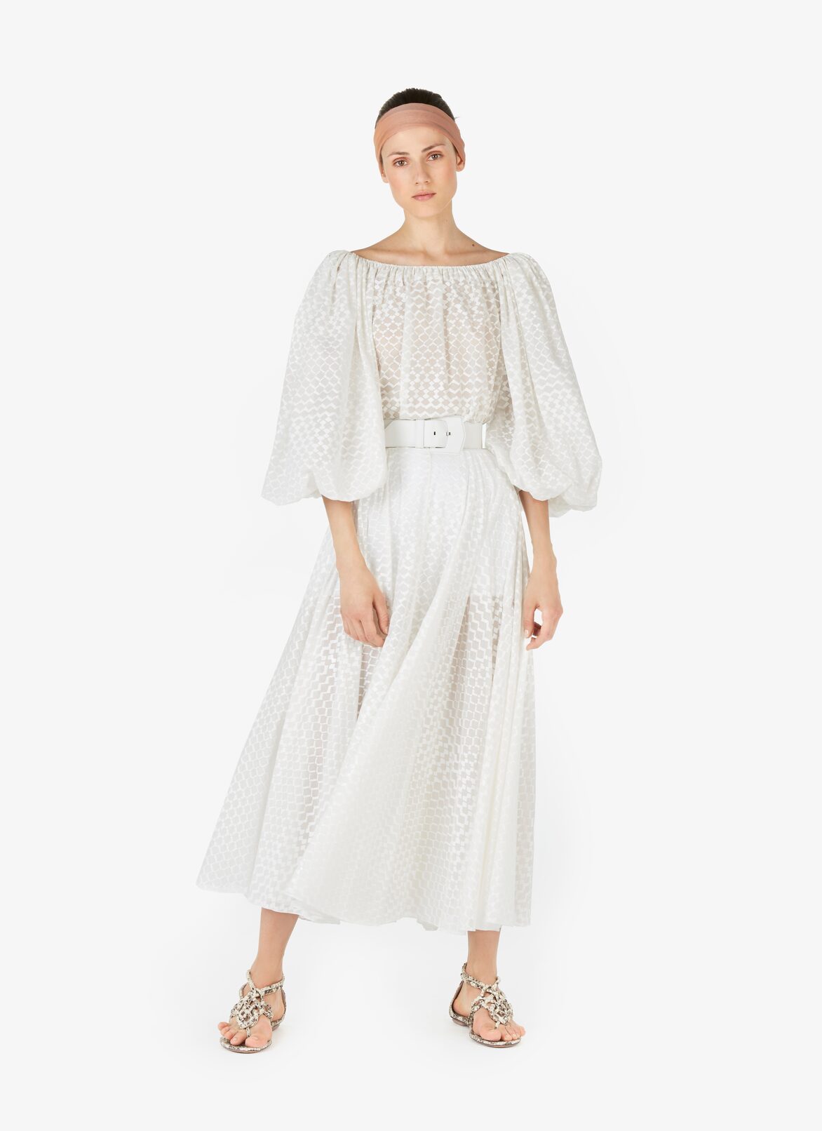 Gerafftes Peasant-Top Aus Baumwolle ALAÏA WEIß GERAFFTES PEASANT-TOP AUS BAUMWOLLE